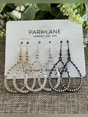Park Lane “Oui” Pierced Earrings - Set of (3) in Gold/Silver/Hematite
